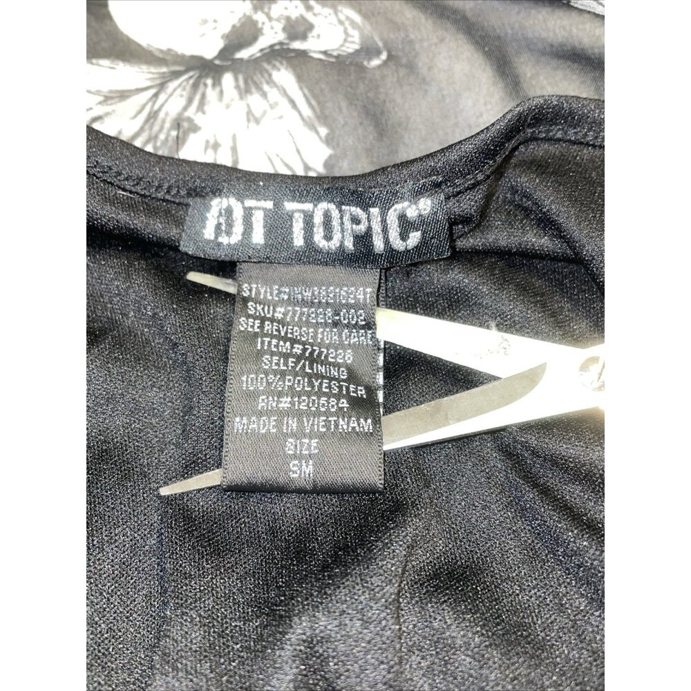Hot Topic Skull Butterfly Black Mini Dress Skater Sleeveless Sheer Overlay Sz M - Picture 8 of 11